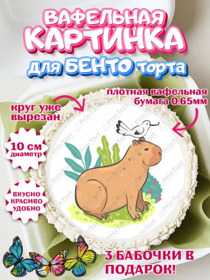 Вафельный круг для Бенто 10см, Капибара, Девочка, День рождения, арт. PT311041