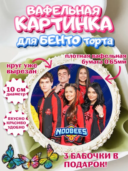 Вафельный круг для Бенто 10см, Нубы, Noobees, Девочка, День рождения, арт. PT311668