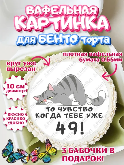 Вафельный круг для Бенто 10см, с днем рождения, Девушка, 49 лет, День рождения, арт. PT311946