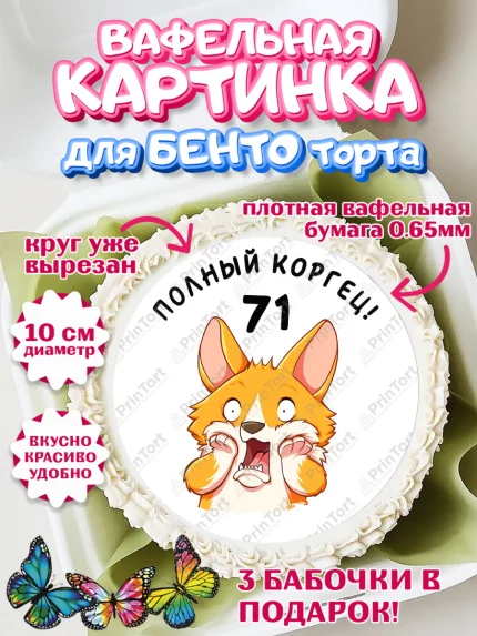 Вафельный круг для Бенто 10см, с днем рождения, Девушка, 71 год, День рождения, арт. PT312252
