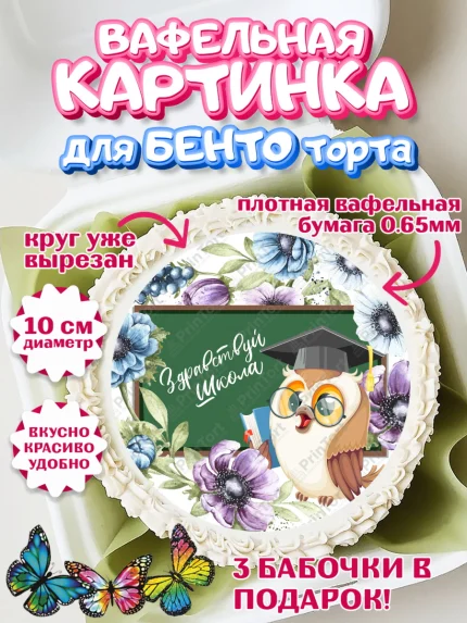Вафельный круг для Бенто 10см, 1 сентября, Девочка, День знаний 1 сентября, арт. PT312804