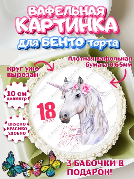 Вафельный круг для Бенто 10см, с днем рождения, Девушка, 18 лет, День рождения, арт. PT313142