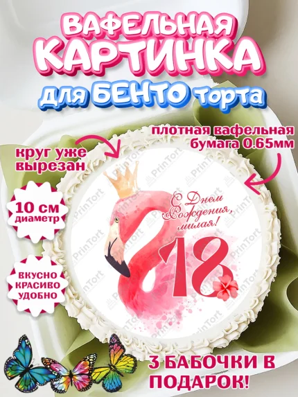 Вафельный круг для Бенто 10см, с днем рождения, Девушка, 18 лет, День рождения, арт. PT313145