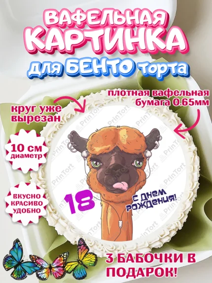 Вафельный круг для Бенто 10см, с днем рождения, Девушка, 18 лет, День рождения, арт. PT313153