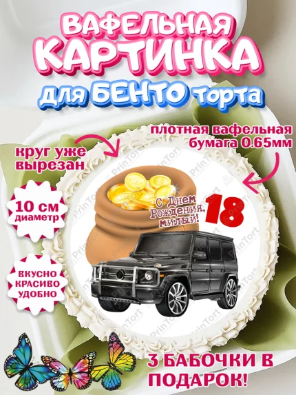 Вафельный круг для Бенто 10см, с днем рождения, Девушка, 18 лет, День рождения, арт. PT313158
