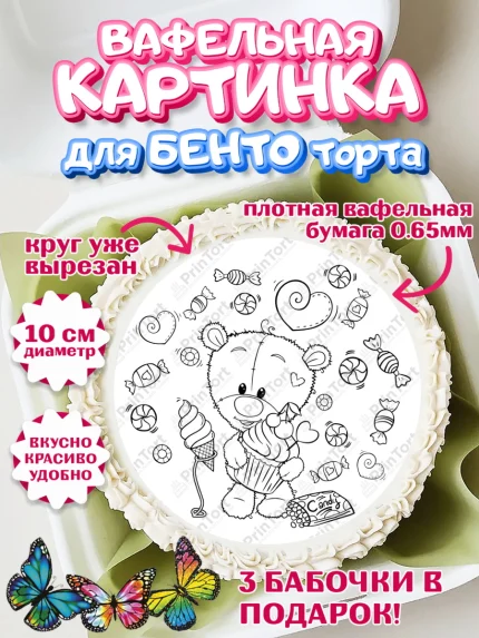 Вафельный круг для Бенто 10см, Расскраска, Девочка, День рождения, арт. PT313353