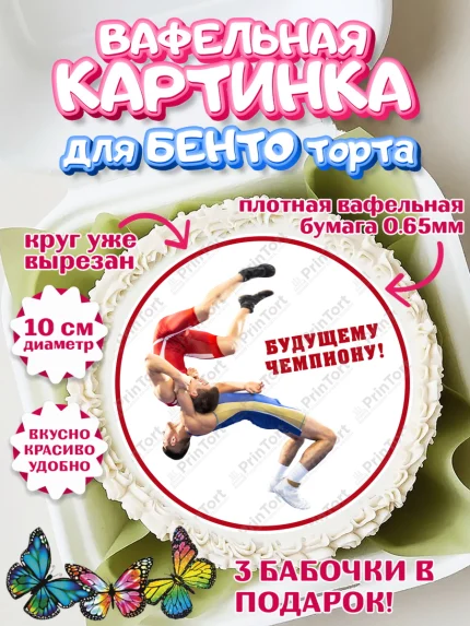 Вафельный круг для Бенто 10см, Греко-римская борьба, Девочка, День рождения, арт. PT313408