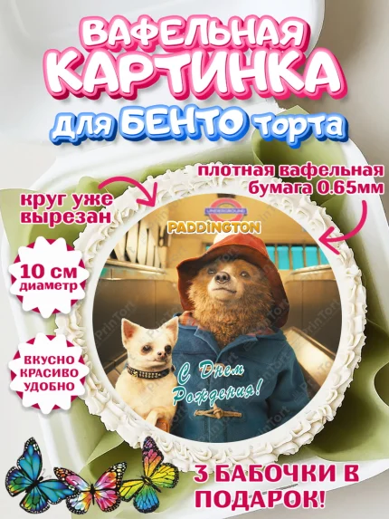 Вафельный круг для Бенто 10см, Паддингтон, Девочка, День рождения, арт. PT313456