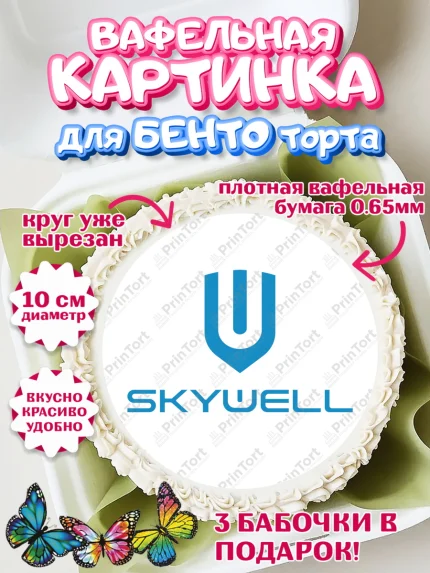 Вафельный круг для Бенто 10см, авто Skywell, логотип скайвел, skywell, Мальчик, День рождения, арт. PT313687