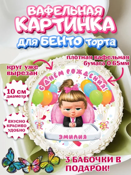 Вафельный круг для Бенто 10см, Босс-молокосос, Босс Молокосос, Девочка, Эмилия, День рождения, арт. PT315404