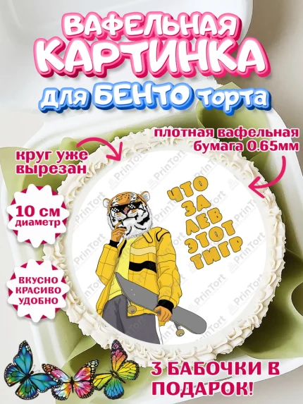 Вафельный круг для Бенто 10см, Что за лев этот тигр, тигр, часы, скейт, кепка, Мальчик, арт. PT316315