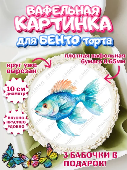 Вафельный круг для Бенто 10см, Рыбалка, Рыба, рыбаловные снасти, Мальчик, День рождения, арт. PT316467