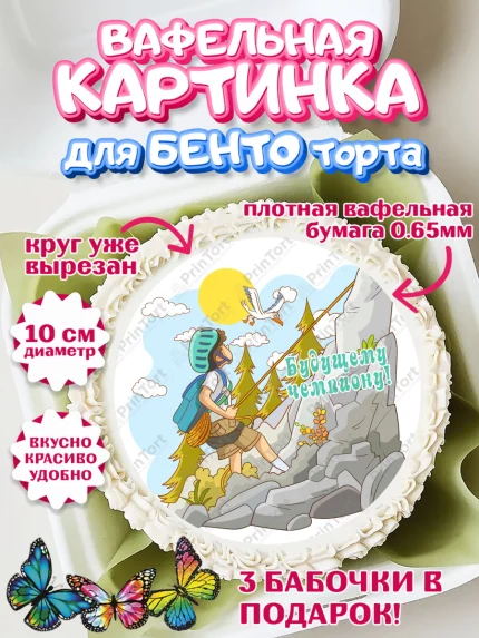 Вафельный круг для Бенто 10см, Скалолазание, горы, Девочка, День рождения, арт. PT316700
