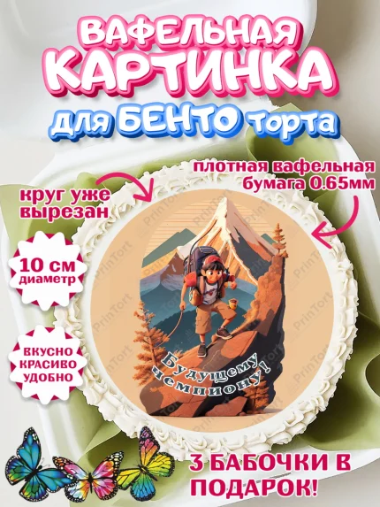 Вафельный круг для Бенто 10см, Скалолазание, горы, Девочка, День рождения, арт. PT316706