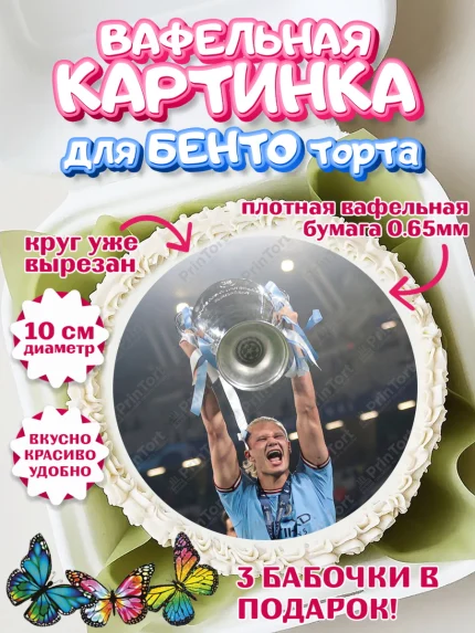Вафельный круг для Бенто 10см, Эрлинг Холланд, футболист Эрлинг Холланд, Мальчик, День рождения, арт. PT317111