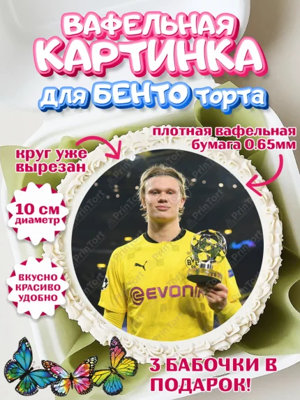 Вафельный круг для Бенто 10см, Эрлинг Холланд, футболист Эрлинг Холланд, Мальчик, День рождения, арт. PT317114