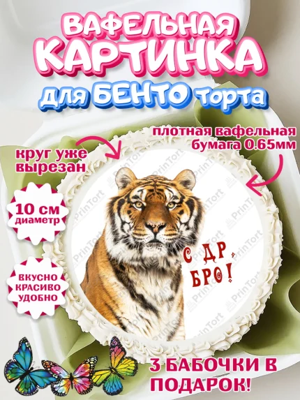 Вафельный круг для Бенто 10см, Тигр, джип, корона, Мальчик, День рождения, арт. PT317355