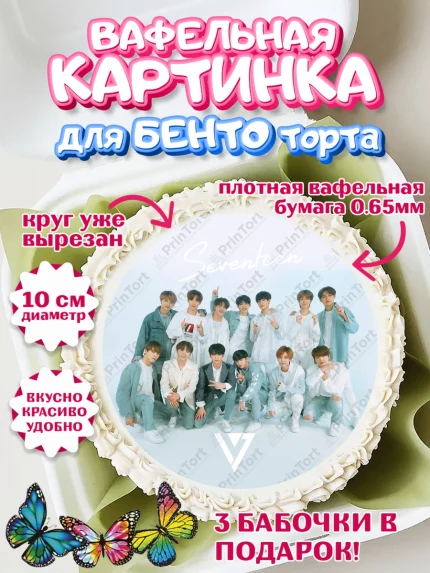 Вафельный круг для Бенто 10см, Севентин, группа Seventeen, семнадцать, к-поп, k-pop, Девочка, арт. PT317704