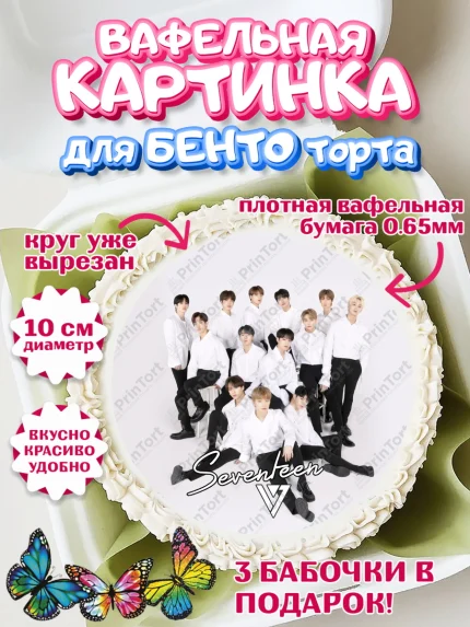 Вафельный круг для Бенто 10см, Севентин, группа Seventeen, семнадцать, к-поп, k-pop, Девочка, арт. PT317706