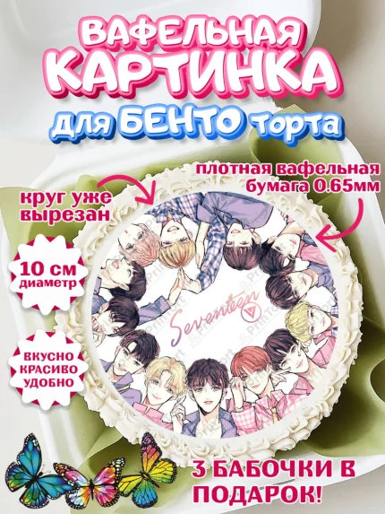 Вафельный круг для Бенто 10см, Севентин, группа Seventeen, семнадцать, к-поп, k-pop, Девочка, арт. PT317710
