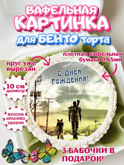 Вафельный круг для Бенто 10см, Фоллаут, Fallout, Девочка, День рождения, арт. PT318022
