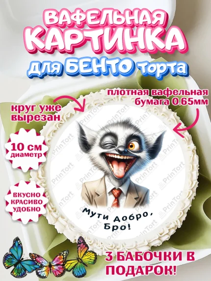 Вафельный круг для Бенто 10см, Прикольные животные, звери, животные, забавные животные, Девочка, арт. PT318451