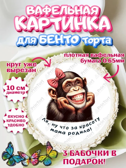 Вафельный круг для Бенто 10см, Прикольные животные, обезьяна, животные, звери, забавные животные, арт. PT318453