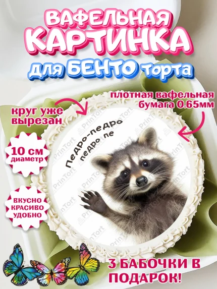 Вафельный круг для Бенто 10см, Енот Педро-педро, Енот, педро-педро, танцующий енот, Девочка, арт. PT318484