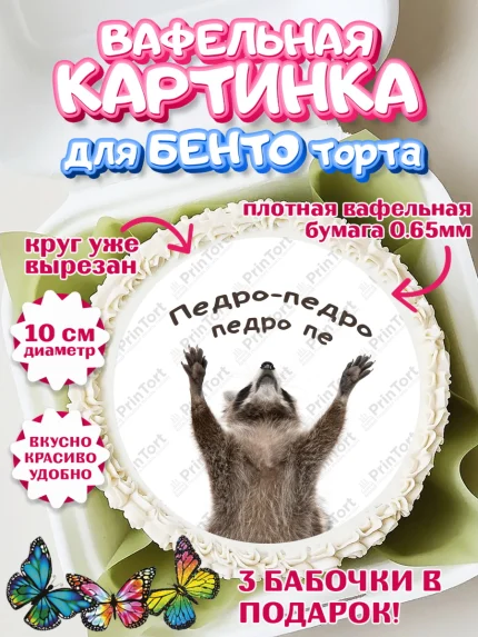Вафельный круг для Бенто 10см, Енот Педро-педро, Енот, педро-педро, танцующий енот, Девочка, арт. PT318485