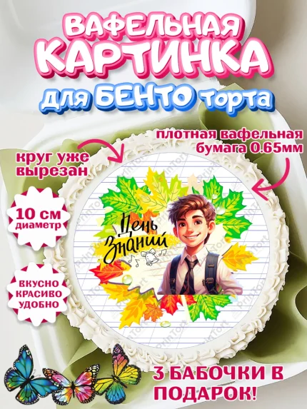 Вафельный круг для Бенто 10см, 1 сентября, Мальчик, школьник, ученик, учебник, школа, день знаний, арт. PT318609