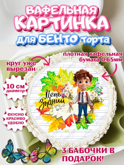 Вафельный круг для Бенто 10см, 1 сентября, Мальчик, школьник, ученик, учебник, школа, день знаний, арт. PT318612