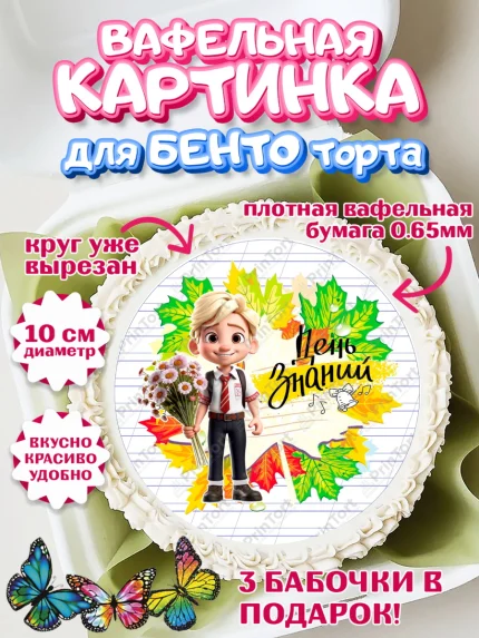 Вафельный круг для Бенто 10см, 1 сентября, Мальчик, школьник, ученик, учебник, школа, день знаний, арт. PT318613