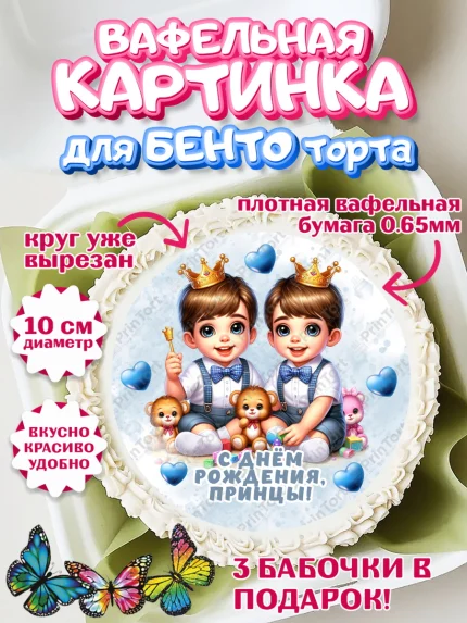 Вафельный круг для Бенто 10см, Близнецы, мальчики, двойня, малыши, Девочка, День рождения, арт. PT318711