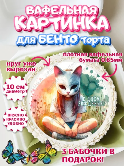 Вафельный круг для Бенто 10см, Квадробика девочки, девочка, подросток, квадробика, маска кошки, арт. PT318850