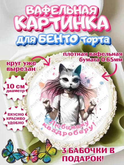 Вафельный круг для Бенто 10см, Квадробика девочки, девочка, подросток, квадробика, маска кошки, арт. PT318854
