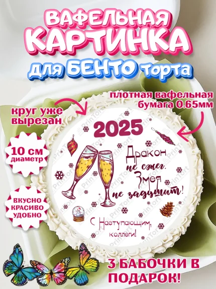 Вафельный круг для Бенто 10см, Новый год, Новый 2025 год, Ёлка, Дед Мороз, снеговик, ёлочные игрушки, арт. PT318893
