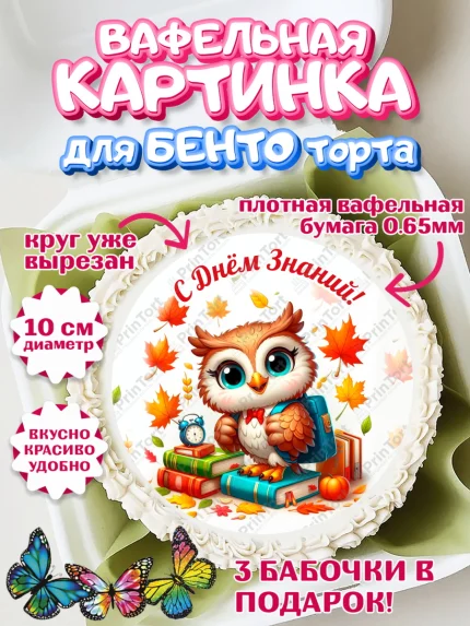Вафельный круг для Бенто 10см, 1 сентября, День знаний, снова в школу, первый раз в первый класс, арт. PT320131