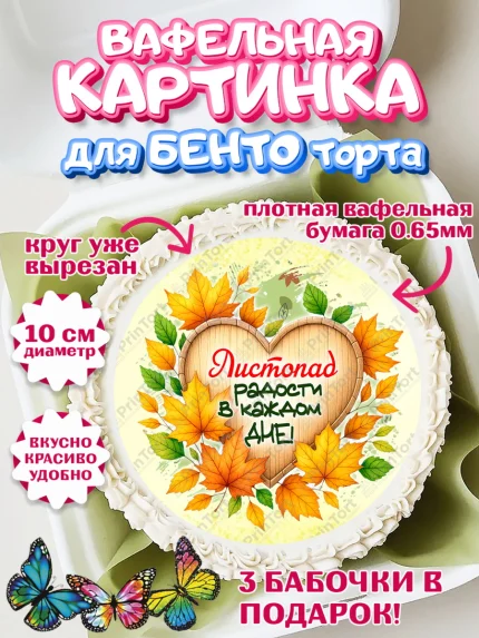 Вафельный круг для Бенто 10см, День рождения, осень, осенняя пора, листья, девочка, осенние листья, арт. PT320222