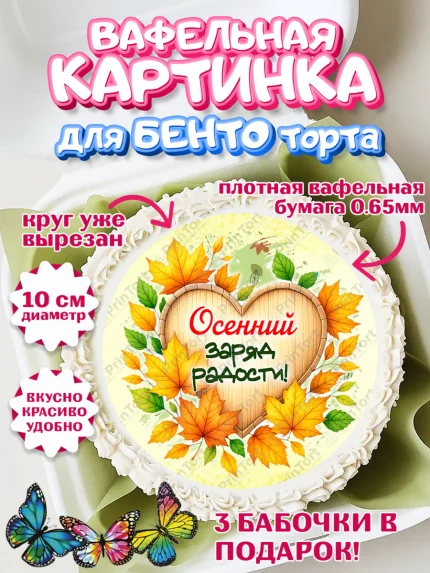 Вафельный круг для Бенто 10см, День рождения, осень, осенняя пора, листья, девочка, осенние листья, арт. PT320224