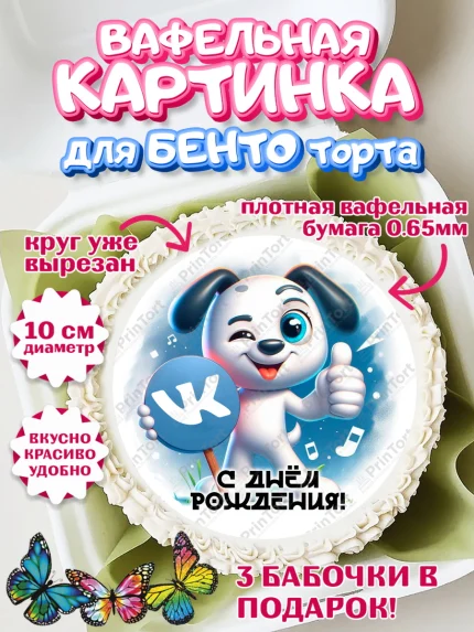 Вафельный круг для Бенто 10см, ВК, Тик ток, инстаграм, единорог, ютуб, Tik Tok, You Tube, VK, арт. PT320362