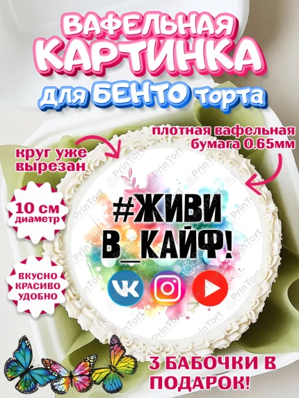 Вафельный круг для Бенто 10см, Социальные сети, Тик ток, инстаграм, вк, единорог, ютуб, Tik Tok, арт. PT320364