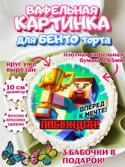 Вафельный круг для Бенто 10см, Майнкрафт, Minecraft, кирка, стив, броня, игра, компьютерная игра, арт. PT320386