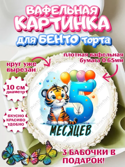 Вафельный круг для Бенто 10см, День Рождение малыша, звери, животные, зоопарк, мальчику, шарики, арт. PT320846