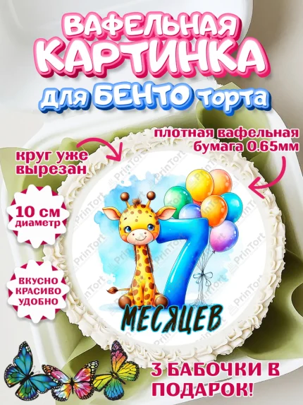 Вафельный круг для Бенто 10см, День Рождение малыша, звери, животные, зоопарк, мальчику, шарики, арт. PT320848