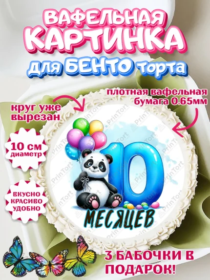 Вафельный круг для Бенто 10см, День Рождение малыша, звери, животные, зоопарк, мальчику, шарики, арт. PT320851