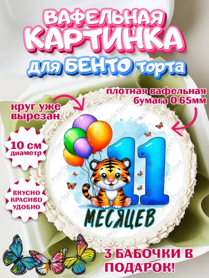 Вафельный круг для Бенто 10см, День Рождение малыша, звери, животные, зоопарк, мальчику, шарики, арт. PT320852