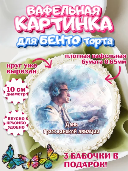 Вафельный круг для Бенто 10см, Авиация, пилот, стюардесса, самолет, путешествие, автопилот, билет, арт. PT322555