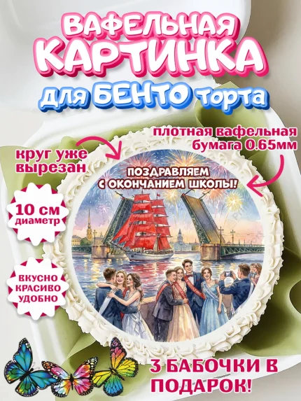 Вафельный круг для Бенто 10см, Последний звонок, Поздравления с последним звонком, Школа, Выпускники, арт. PT322957