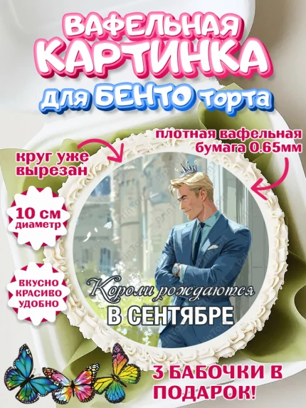 Вафельный круг для Бенто 10см, Короли рождаются, Поздравление с Днем Рождения, Мужчина, арт. PT323254