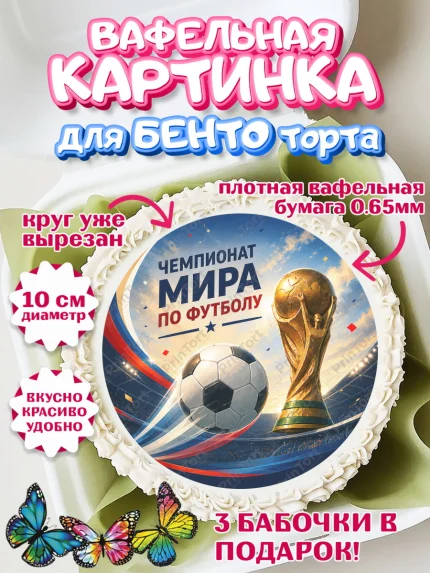 Вафельный круг для Бенто 10см, Чемпионат Мира по Футболу, футбол, мяч, FIFA, стадион, Девочка, арт. PT324117